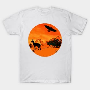 Desert - pronghorn antelope and hawk T-Shirt